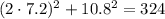 (2\cdot7.2)^2+10.8^2=324