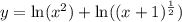 y =\ln(x^{2}) + \ln((x+1)^\frac{1}{2})