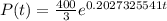 P(t) =\frac{400}{3} e^{0.2027325541 t}