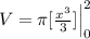 V= \pi [\frac{x^3}{3}]\Big|_0^{2}