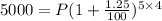 5000 = P(1 + \frac{1.25}{100} )^{5 \times 4}