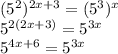 (5^2)^{2x+3}=(5^3)^x\\5^{2(2x+3)}=5^{3x}\\5^{4x+6}=5^{3x}