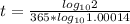 t = \frac{log_{10}2}{365 * log_{10}1.00014}