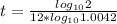 t = \frac{log_{10}2}{12 * log_{10}1.0042}