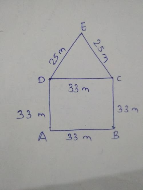 An isosceles triangle (two sides equal) is placed on top of a square as shown in the picture. if the