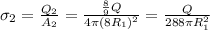 \sigma_2 = \frac{Q_2}{A_2}=\frac{\frac{8}{9}Q}{4 \pi (8R_1)^2}=\frac{Q}{288 \pi R_1^2}