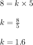 8 = k \times 5\\\\k = \frac{8}{5}\\\\k = 1.6