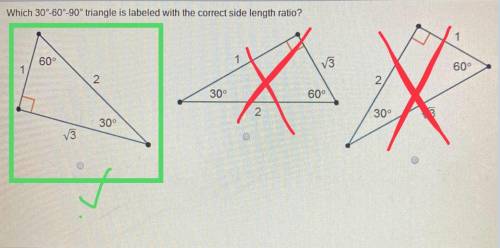Which 30 60 -90 degree triangle is labeled with the correct side length ratio ?
