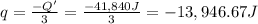 q =\frac{-Q'}{3} = \frac{-41,840 J}{3}=-13,946.67 J