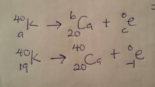 In one form of beta decay potassium decays to produce calcium. what values do the letters represent