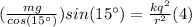 (\frac{mg}{cos(15^\circ)})sin(15^\circ)=\frac{kq^2}{r^2}(4)