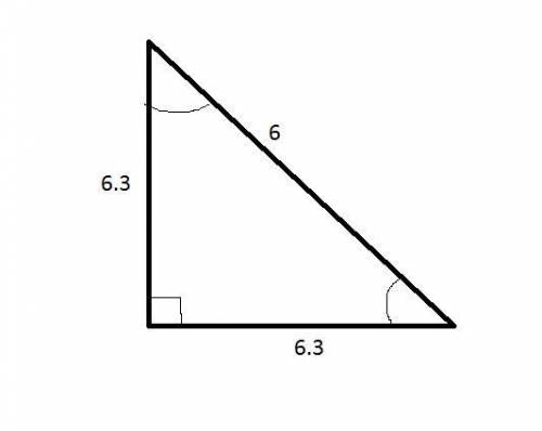 One leg of a right triangle measures 6 inches. the remaining leg measures 6.3 inches. what is the me