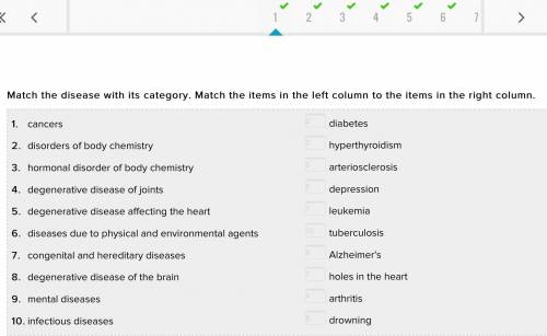 Match the disease with its category. match the numbers column to the letters column. 1. cancers  2.