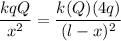 \dfrac{kqQ}{x^2}=\dfrac{k(Q)(4q)}{(l-x)^2}