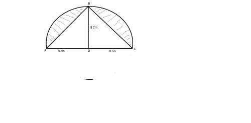 Triangle is placed in a semicircle with a radius of 8cm, as shown below. find the area of the shaded
