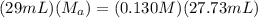 (29 mL)(M_{a}) = (0.130 M)(27.73 mL)