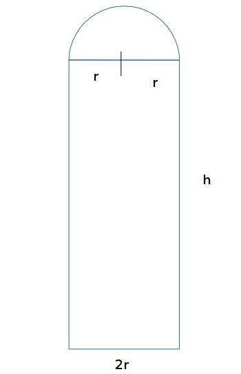 Anorman window with outer perimeter 20 ft is to be constructed.  h = length of the rectangle  r is r