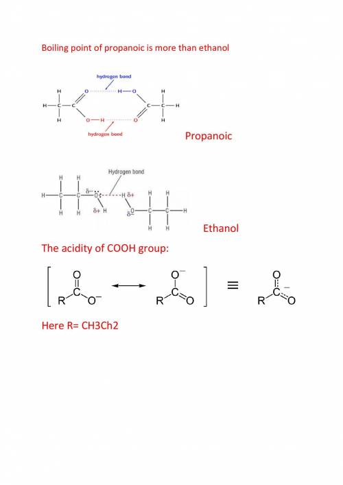 Asolution of ethanol differs from a solution of propanoic acid in that the solution of propanoic