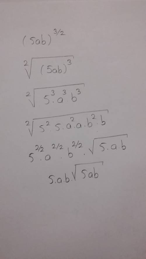 What is the expression in radical form?  (5ab)^3/2