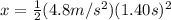x = \frac{1}{2}(4.8m/s^{2})(1.40s)^{2}