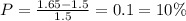 P = \frac{1.65-1.5}{1.5}=0.1=10\%