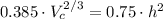 0.385\cdot V_{c}^{2/3} = 0.75\cdot h^{2}