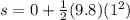 s = 0+\frac{1}{2} (9.8)(1^{2})