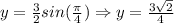 y=\frac{3}{2}sin(\frac{\pi}{4})\Rightarrow y =\frac{3\sqrt{2}}{4}