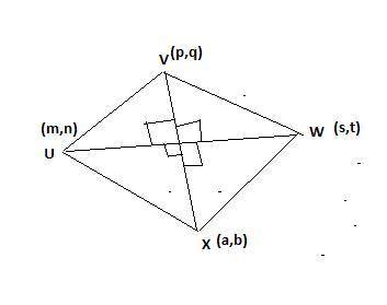 Prove that the diagonals of kite uvwx are perpendicular. step 1:  determine the slope of xv. the slo