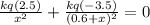 \frac{kq(2.5)}{x^2}+\frac{kq(-3.5)}{(0.6+x)^2}=0