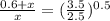 \frac{0.6+x}{x}=(\frac{3.5}{2.5})^{0.5}