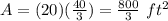 A=(20)(\frac{40}{3})=\frac{800}{3}\ ft^2
