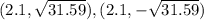 (2.1, \sqrt{31.59}) , (2.1, -\sqrt{31.59})