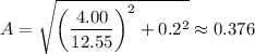 A =\sqrt{ \left(\dfrac{4.00}{12.55} \right)^2+ 0.2^2}   \approx 0.376