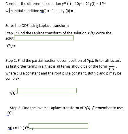 Step1:  find the laplace transform of the solution y(s).y(s). write the solution as a single fractio