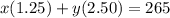 x(1.25)+y(2.50)=265