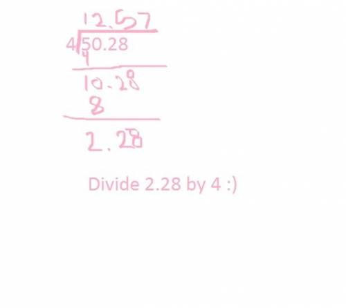What is the answer to 50.28 divided by 4 (long division)  show your work