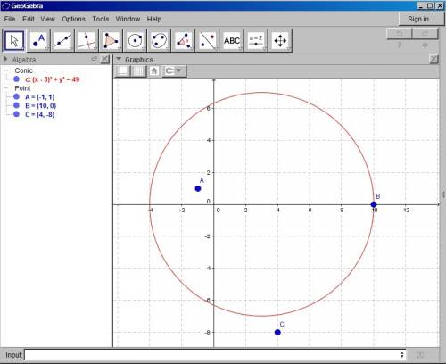 Asap given the circle with the equation (x - 3)2 + y2 = 49 determine the location of each point with
