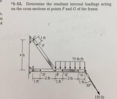 determine the resultant internal loadings acting at the cross sections at points f and g of the fra