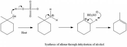 In the presence of sulfuric acid, this alcohol is dehydrated to form an alkene through an e1 mechani
