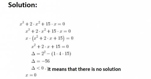 Solve n3 + 2n2 - 15n = 0 by factoring. show the factored form of the equation, and the resulting sol