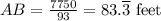 AB = \frac{7750}{93}=83.\overline{3}\text{ feet}