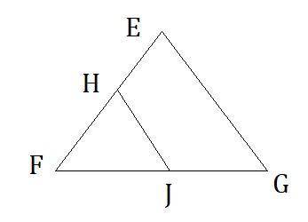 In △feg , point h is between points e and f, point j is between points f and g, and hj∥eg . eh=8 , h