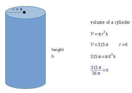 What is the height of a cylinder with a volume of 315 pi cubic meters and a radius of 6 meters?  8.7