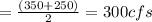 = \frac{(350+250)}{2} = 300 cfs