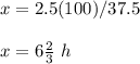 x=2.5(100)/37.5\\\\x=6\frac{2}{3}\ h