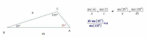 Using the law of sines, in triangle abc, if measurement of angle c = 135°, measurement of angle b =