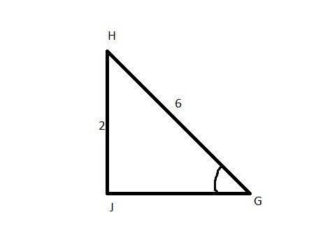 The length of the hypotenuse, line segment gh, in triangle gjh measures 6 cm. line segment jh measur