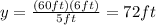 y=\frac{(60 ft)(6 ft)}{5 ft}=72 ft