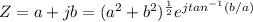 Z=a+jb=(a^2+b^2)^{\frac{1}{2}}e^{jtan^{-1}(b/a)}
